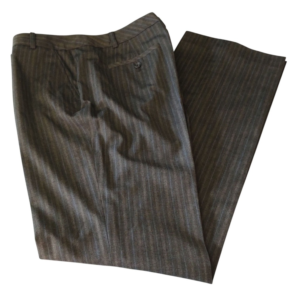 Semantiks Dress Pants Gray Striped Wool Blend Flat Front Pockets Womens Size Ten